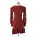 Love, Whit by Whitney Port Casual Dress - DropWaist High Neck 3/4 sleeves: Burgundy Print Dresses - Women's Size Small