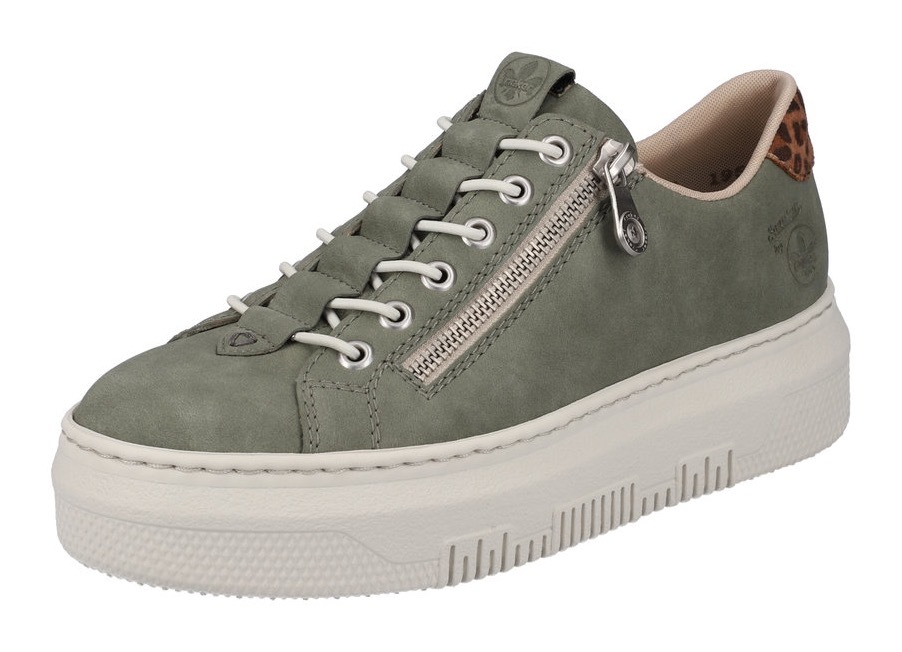 Plateausneaker RIEKER, Damen, Gr. 36, grün (schilfgrün), Lederimitat, Schuhe Plateausneaker