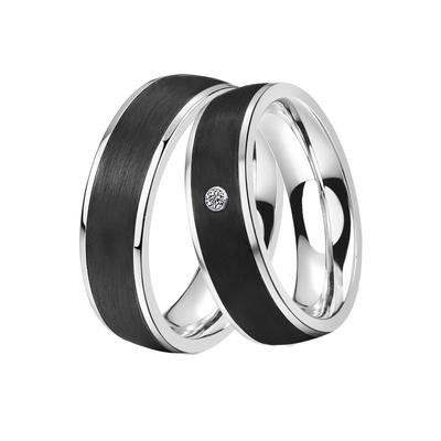 Trauring DOOSTI "Schmuck Geschenk Edelstahl Trauring Ehering Partnerring LIEBE" Gr. 58, schwarz (edelstahlfarben, schwarz), Fingerringe, 58, ohne Zirkonia, Edelstahl-Carbon, 6mm, Edelstahl, Carbon, wahlweise mit oder ohne Zirkonia Image