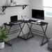 L-Shaped Glass Computer Desk, Black