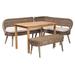 Raisa Modern Bohemian Greywashed Seagrass Bench and Wood Table Dining Nook Set