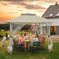 Dextrus Patio Gazebo 11x11ft Double Roof Pop Up Gazebo Outdoor Portable Canopy Instant Tent with Netting for Lawn Garden Backyard and Deck Beige