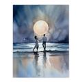 You Me And The Full Moon Watercolour Painting Orange Blue Couple Dancing Under A Full Moon In A Serene Coastal Landscape Romantic Bedroom Art Large Wall Art Poster Print Thick Paper 18X24 Inch