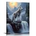 COMIO Wolf Canvas Wall Art - Wolf Howling At Stone At Night Pictures - Christian Wolf Painting Wall Decor-Wolves Posters Home for Living Room Bedroom Bathroom Decoration