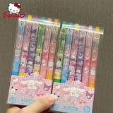 Sanrio 12/24pcs Marker Highlighter Kawaii Hello Kitty Ins Wind Pressure Highlighter Classroom Marker Colored Pen Stationery Gift