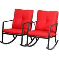 YOJFOTOOU. Patio Rocker Chair Rocking Chairs 2 Piece Modern Outdoor Furniture Red Thick Cushions Black Steel Frame