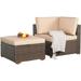 YOJFOTOOU. 2-Piece Patio Furniture Sofa Set Outdoor Sectional Sofa All-Weather Brown PE Wicker Rattan Conversation Set Outdoor Loveseat Patio Seating for Balcony Garden Pool (Beige Cushion)