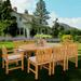 9 Piece Teak Wood Chippendale Dining Set including Round to Oval Extension Table 2 Arm Chairs & 6 Side Chairs