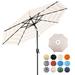 Sun-Ray 9 FT 32 LED Patio Solar Umbrella w/ Push Button Tilt and Crank Outdoor Umbrella 8 Sturdy Ribs UV Protection Solution-Dyed Fabric Beige and White Stripe