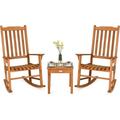 3 Piece Patio Rocking Bistro Set Patiojoy Eucalyptus Wood Conversation Set with 2 Rockers and 1 Coffee Table Outdoor Rocking Chair Set with Coffee Table for Porch Patio and Backyard