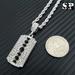 Fashion Iced Barber Shop Razor Blade Pendant & 4mm 24 Rope Chain Bling Necklace