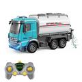 Aibecy Remote Control Sprinkler Sanitation Toy 1/14 Electric Remote Control Sprinkler Sanitation Truck Construction Vehicles Toys with Lights and One-Key Demonstration Car Toy for Boy Gift