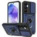 Elegant Choise for Samsung Galaxy A55 5G Case with Screen Protector Slide Camera Lens Protection Phone Cover with Stand Blue