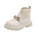 BOLUOYI Girls Boots Children Stylish Chain Kids Ankle Boots Student Dance Shoes Elastic Knitting Patchwork on Boots Girls Little Kid Big Kid Metal Leather Socks Slip Shoes Beige 31