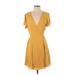 Lulus Casual Dress - A-Line V Neck Short sleeves: Yellow Print Dresses - Women's Size Small