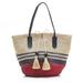 J. Crew Bags | J. Crew Striped Leather Straw Market Beach Bag Tan Cream Red Blue Patriotic July | Color: Blue/Tan | Size: Os