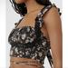 Free People Tops | Free People Women’s Black Floral Ruffle Halter Cropped Top Black Size 8 | Color: Black | Size: 8