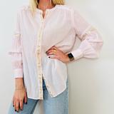 Free People Tops | Free People Shimmers And Stripes Cotton Pink Button Down Long Sleeve Shirt | Color: Gold/Pink | Size: S
