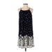 Siren Lily Casual Dress - DropWaist Scoop Neck Sleeveless: Blue Floral Dresses - Women's Size Small