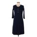 Lou Lou Casual Dress - A-Line Crew Neck 3/4 sleeves: Blue Print Dresses - Women's Size Medium
