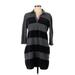 Tommy Hilfiger Casual Dress - Shift Collared 3/4 sleeves: Gray Stripes Dresses - Women's Size Large