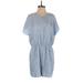 Express Romper Crew Neck Short sleeves: Blue Print Rompers - Women's Size Large