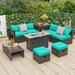 Latitude Run® Drover 9 Piece Sofa Seating Group w/ Cushions Synthetic Wicker/All - Weather Wicker/Wicker/Rattan in Blue | Outdoor Furniture | Wayfair