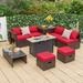 Latitude Run® Drover 9 Piece Sofa Seating Group w/ Cushions Synthetic Wicker/All - Weather Wicker/Wicker/Rattan in Red | Outdoor Furniture | Wayfair
