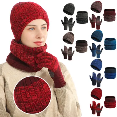 Guanti sciarpa cappello lavorato a maglia moda Unisex Set morbido in tre pezzi accessori moda inverno caldo tinta unita per il freddo nuovo
