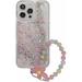 for iPhone 15 6.1 Case Glitter Quicksand with Wrist Strap Dual Layer Bling Flowing Liquid Floating Sparkle Colorful Star Protective Phone Case for iPhone 15 6.1