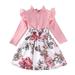 Youmylove Fashion Dresses For Girls Long Sleeve Dress Kid Round Neck Ruffled Collar Floral Print High Waist Dress Children Spring Summer Fall Princess Dresses With Belt