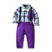 Scyoekwg Newborn Toddler Infants Baby Boys Gentleman Formal Suit Fall Winter Fashion Long Sleeve Plaid Buttons Shirts Tops Solid Color Suspender Trousers Set Clearance Purple 5 Years