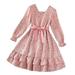 Toddler Baby Girl Dresses Long Sleeve V Neck Floral High Waist Princess Children Spring With Belt Dresses for Girls