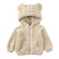 QUYUON Baby Girl Boy Fleece Jacket Kids Winter Coat Soft Lightweight Warm Toddler Girls Full Zip up Hoodies Jackets with Pockets Child Fuzzy Fleece Hooded Sweatshirts Jackets Outerwear Beige 2T-3T