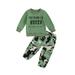 aturustex Girls Spring Long Sleeve Letter Print Tops Camouflage Pants Sets