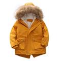 Children s Parka Jacket Winter Velvet Fleece Padded Coat Winter Fashion Hooded Boy s Thick Warm Coat Cotton-Padded Hoodies Jacket Yellow 4-5 Years