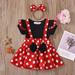 Sokhug Baby Girl s Stylish Print Dots Bow-knot Dress Headband 3PC Outfit Set