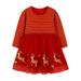 ASFGIMUJ Girls Fall Outfits Crew Neck Long Sleeves Christmas Cartoon Prints Casual Party Mesh Tulle Dress Toddler Fall Outfits Red 6 Years-7 Years