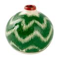 'Green Hand-Painted Uzbek Ikat Patterned Glazed Ceramic Vase'