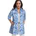 Plus Size Women's Long Denim Jacket by Jessica London in Blue Watercolor Animal (Size 34 W) Tunic Length Jean Jacket