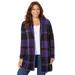 Plus Size Women's Country Village Sweater Cardigan by Catherines in Dark Violet Black Buffalo Plaid (Size 0XWP)