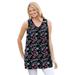 Plus Size Women's Perfect Printed Sleeveless Shirred V-Neck Tunic by Woman Within in Black Multi Floral (Size 22/24)