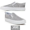 Vans Shoes | Kids Classic Slip-On Glitter Shoe, Silver & True White, Sz 1, Like New | Color: Silver/White | Size: 1bb