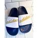 Adidas Shoes | Adidas Adilette Retro Script Womens Shower Cloudfoam Slide Comfort Sport Sandals | Color: Blue/Gold | Size: 9