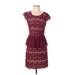 Maeve Casual Dress - Mini Scoop Neck Short sleeves: Burgundy Print Dresses - Women's Size Small