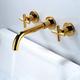 NAYIRI Faucetsque Brass Double Handle Wall Mounted Bathroom Sink Mixer Hot and Cold Basin Chrome Tap Gold Faucet/Gold hopeful