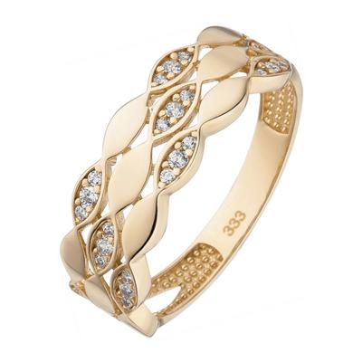 Fingerring JOBO Gr. 56, gold (gelbgold 333, weiß), Fingerringe, Damen, 56, Gelbgold 333, 333 Gold mit 26 Zirkonia Image