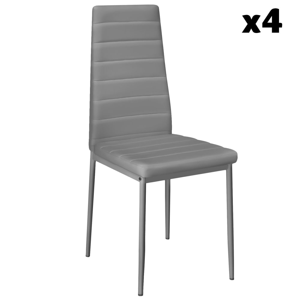 Ensemble 4 chaises de salle à manger avec revêtement aspect cuir gris
