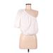 Banana Republic Factory Store Short Sleeve Blouse: One Shoulder One Shoulder White Solid Tops - Women's Size Medium Petite