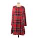 Zesica Casual Dress - A-Line Crew Neck 3/4 sleeves: Red Plaid Dresses - New - Women's Size Medium